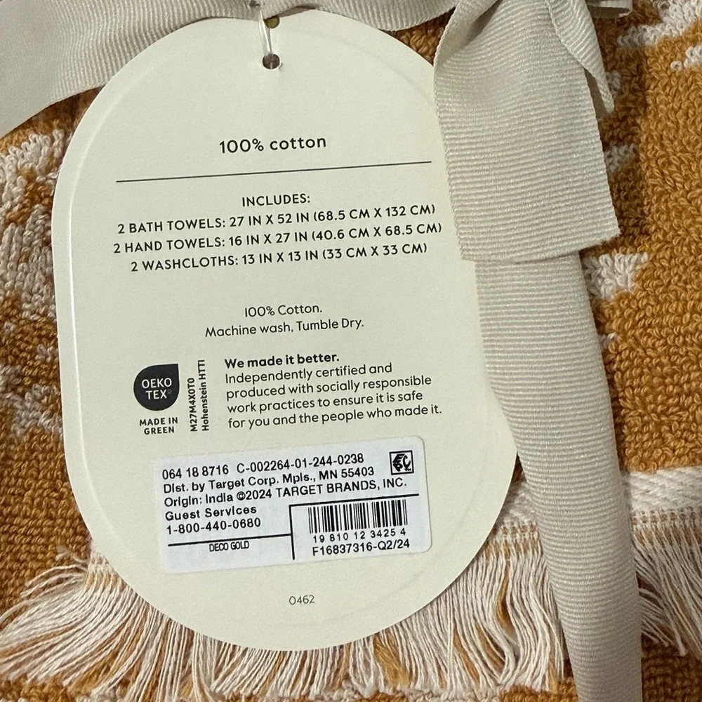 Nwt Threshold Bath Cotton Towels Set gold